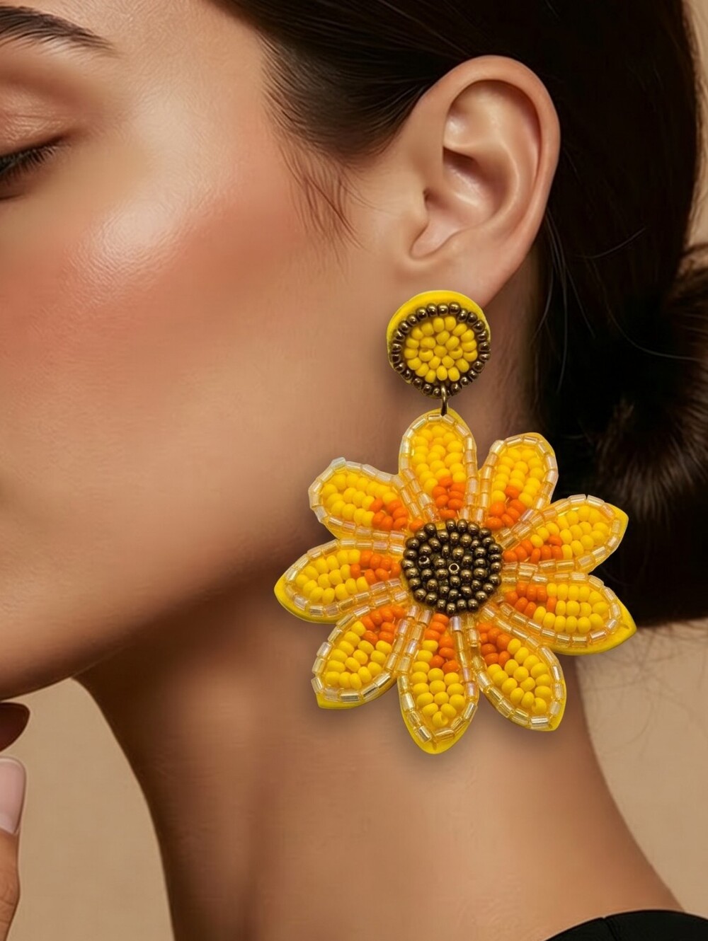 Sunflower Beaded Earrings Yellow Floral Statement Jewelry Cottagecore Western